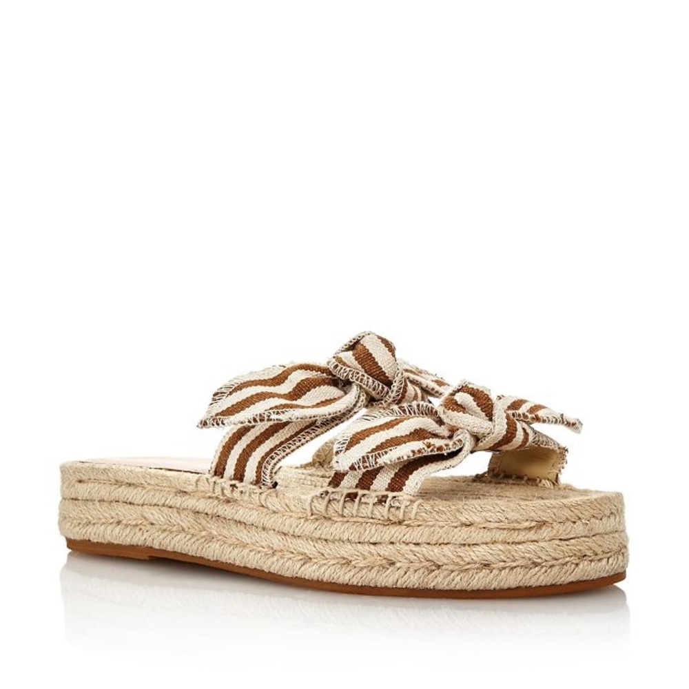 Loeffler Randall Daisy Open-Toe Leather Espadrille Platform Slide Sandals